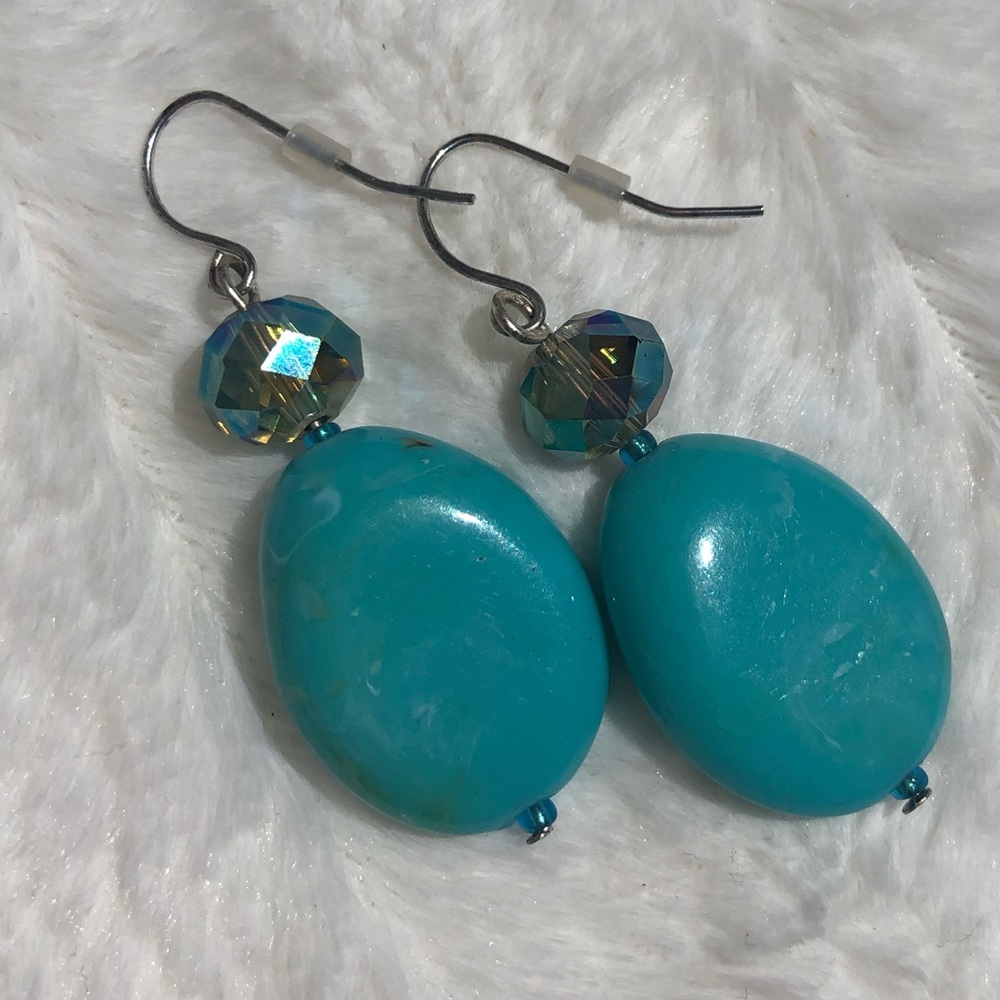Teal colored drop classic earrings - Picture 1 of 4